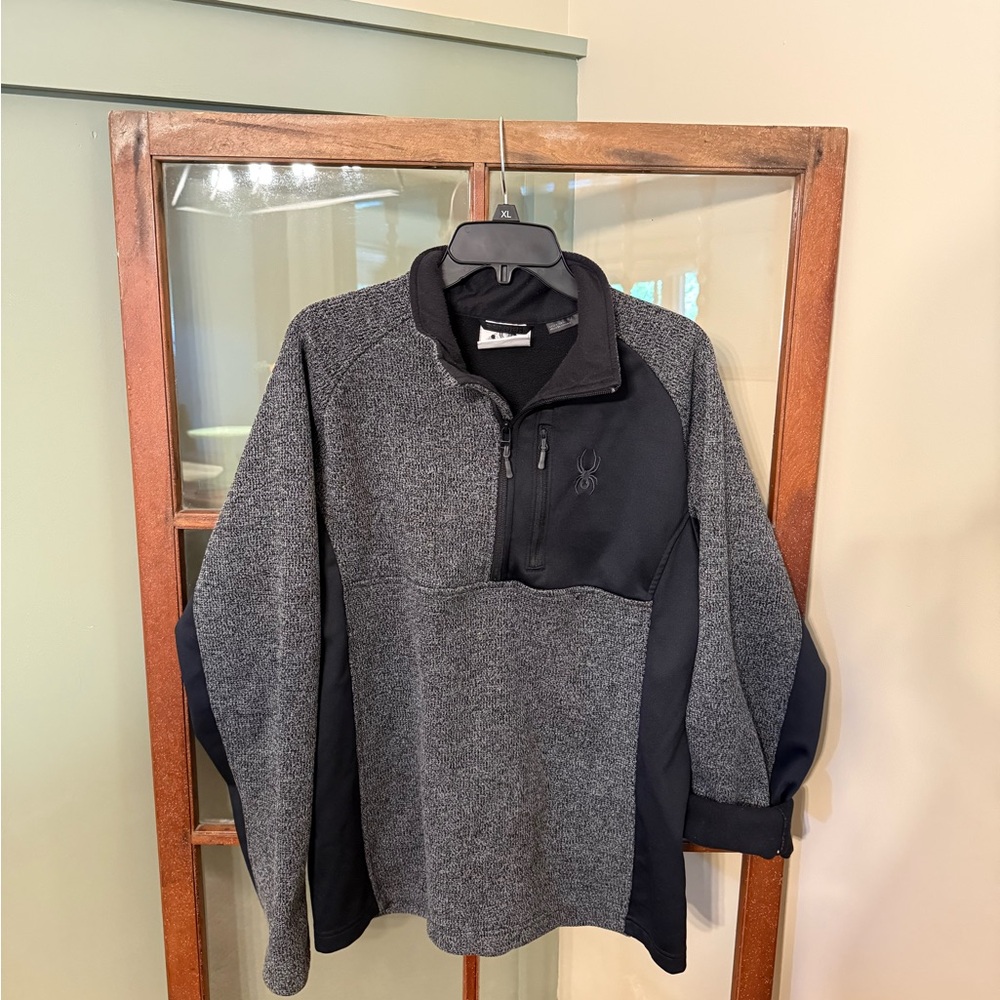 Spyder Men’s Black and Gray Sherpa Lined Quarter-Zip Pullover - Size Large